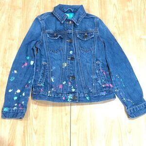 Girls GAP Jacket Size M Kids Denim Jean Jacket with Paint Splatter